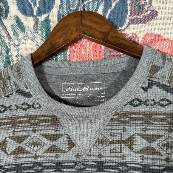 Eddie Bauer Men's Knit Aztec Pullover Sweater Gray Size Large - Picture 5 of 9